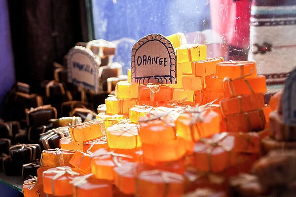 Bars of organic handcraft soap for sale in the street markets, Morocco