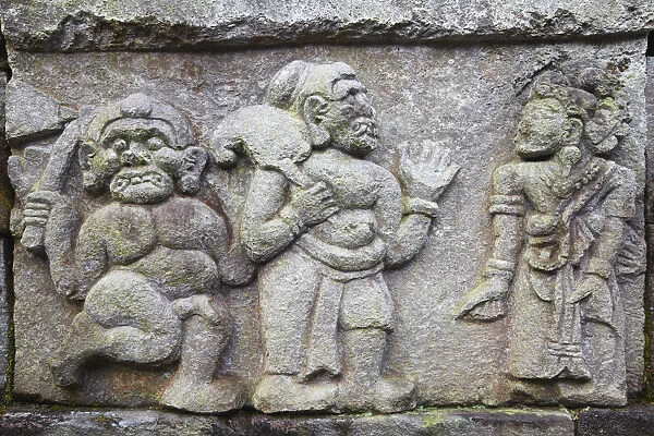 Bas-relief at Inca style temple of Candi Sukuh, Solo, Java, Indonesia