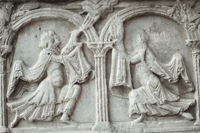 Framed Print : Bas-reliefs of portal of abbey church, Saint-Gilles, Languedoc-Roussillon, France Framed Print : Bas-reliefs of portal of abbey church, Saint-Gilles, Languedoc-Roussillon, France