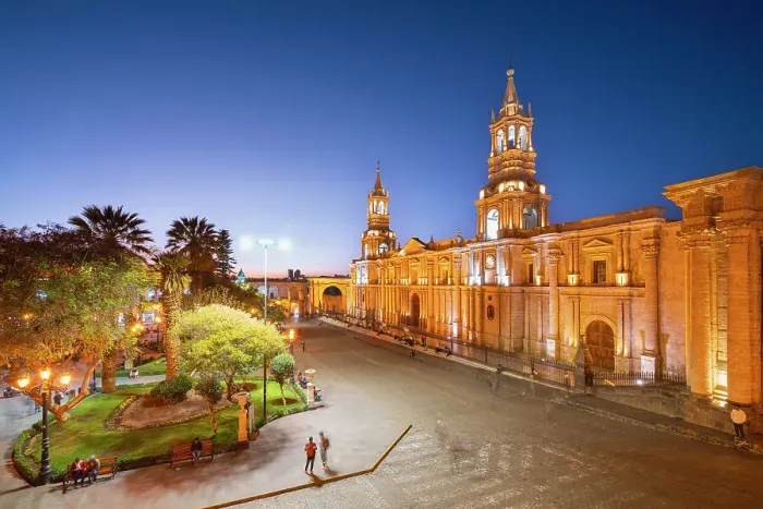 Framed Print : Basilica Cathedral of Arequipa at Plaza de Armas Square at twilight, UNESCO, Arequipa, Arequipa Province, Arequipa Region, Peru Framed Print : Basilica Cathedral of Arequipa at Plaza de Armas Square at twilight, UNESCO, Arequipa, Arequipa Province, Arequipa Region, Peru