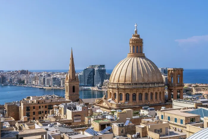 Framed Print : Basilica of our Lady of Mount Carmel Dome and St.Pauls Anglican Cathedral Spire, In the Background is the modern City part of Sliema, Valletta, Malta Framed Print : Basilica of our Lady of Mount Carmel Dome and St.Pauls Anglican Cathedral Spire, In the Background is the modern City part of Sliema, Valletta, Malta