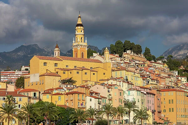Basilique Saint-Michel Archange & old town, Menton, Provence-Alpes-Cote d'Azur, France