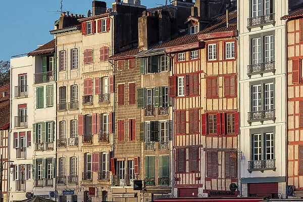 Basque houses on the Nive, Bayonne, Pyrenees-Atlantiques, Nouvelle Aquitaine, France