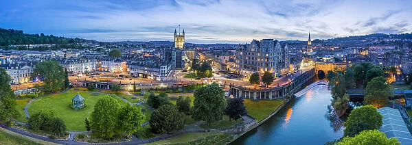 Bath city center and River Avon, Somerset, England