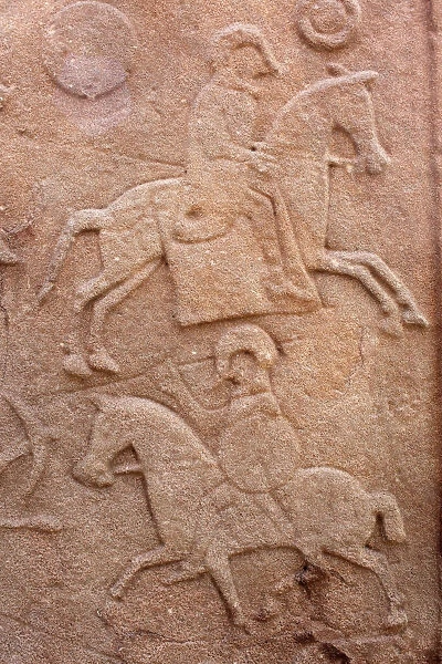 Battle scene, Pictish carved stone, Aberlemno, Angus, Scotland, UK