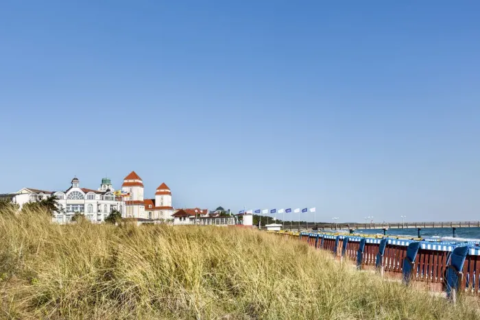 Framed Print : Beach baskets, dunes and Kurhaus, Binz, RAogen Island, Mecklenburg-Western Pomerania Framed Print : Beach baskets, dunes and Kurhaus, Binz, RAogen Island, Mecklenburg-Western Pomerania