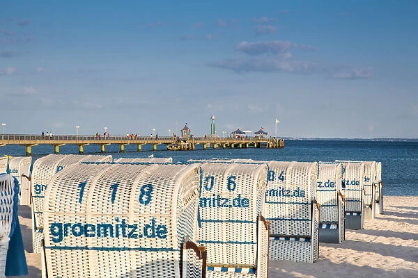 Beach with beach baskets, Graomitz, Baltic coast, Schleswig-Holstein, Germany