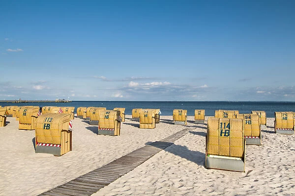 Beach with beach baskets, Gromitz, Baltic coast, Schleswig-Holstein, Germany