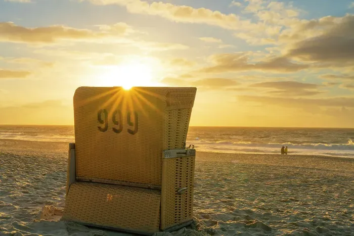 Framed Print : Beach chair at sunset, Wenningstedt beach, Sylt, Nordfriesland, Schleswig-Holstein, Germany Framed Print : Beach chair at sunset, Wenningstedt beach, Sylt, Nordfriesland, Schleswig-Holstein, Germany