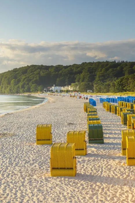 Framed Print : Beach chairs on the beach at Binz, Rugen Island, Baltic Coast, Mecklenburg-Western Pomerania, Germany