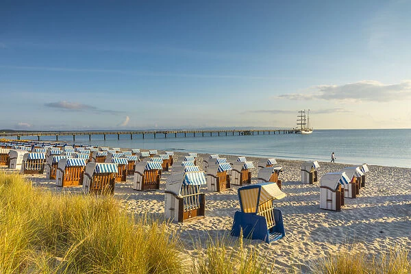 Beach chairs on the beach at Binz, Rugen Island, Baltic Coast, Mecklenburg-Western Pomerania, Germany