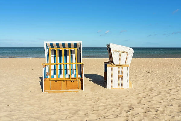 Beach chairs on beach, Boltenhagen, Nordwestmecklenburg, Mecklenburg-Western Pomerania, Germany