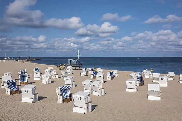 Beach chairs on the beach at Hoernum, Sylt, Schleswig-Holstein, Germany