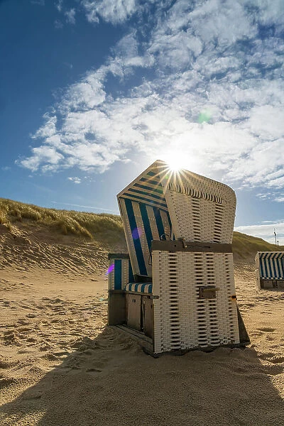 Beach chairs at beach, Kampen, Sylt, Nordfriesland, Schleswig-Holstein, Germany