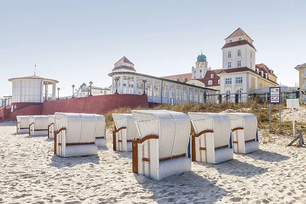 Beach chairs in Binz on Ruegen, Mecklenburg-Western Pomerania, Northern Germany, Germany