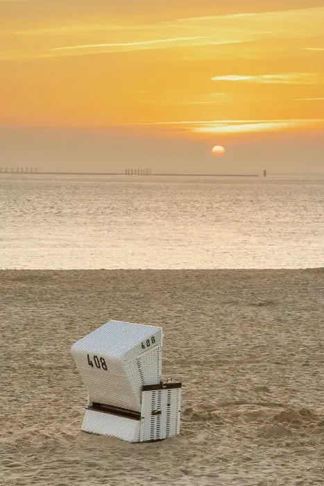 Framed Print : Beach chairs at Hornum beach at sunrise, Sylt, Nordfriesland, Schleswig-Holstein, Germany Framed Print : Beach chairs at Hornum beach at sunrise, Sylt, Nordfriesland, Schleswig-Holstein, Germany