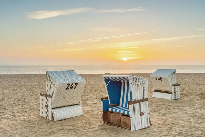 Framed Print : Beach chairs at Hornum beach at sunrise, Sylt, Nordfriesland, Schleswig-Holstein, Germany Framed Print : Beach chairs at Hornum beach at sunrise, Sylt, Nordfriesland, Schleswig-Holstein, Germany