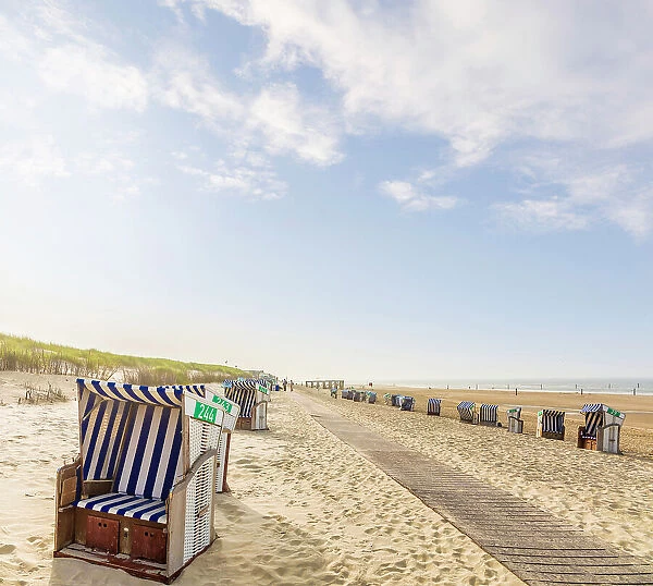 Beach chairs on the northern beach of Norderney, East Frisian Islands, East Frisia, Lower Saxony, Germany