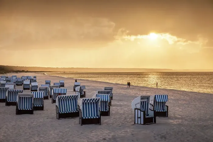 Framed Print : Beach chairs with storm clouds at sunset in Prerow, Mecklenburg-Western Pomerania, Baltic Sea, North Germany, Germany Framed Print : Beach chairs with storm clouds at sunset in Prerow, Mecklenburg-Western Pomerania, Baltic Sea, North Germany, Germany