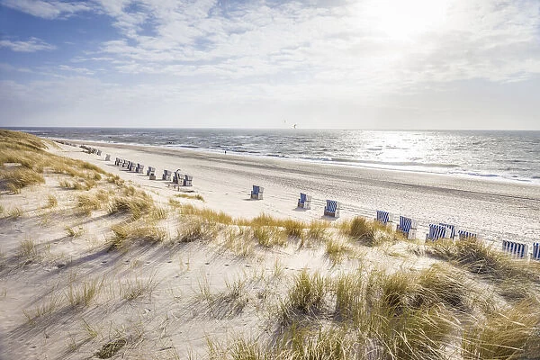 Beach chairs on the west beach of Kampen, Sylt, Schleswig-Holstein, Germany