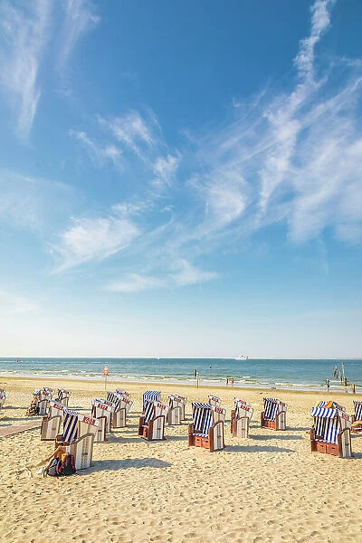 Beach chairs on the western beach of Norderney, East Frisian Islands, East Frisia, Lower Saxony, Germany