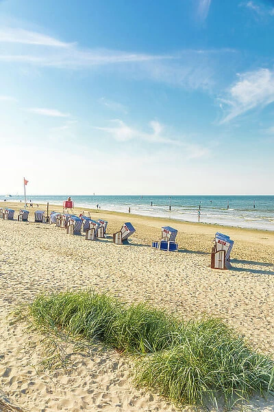 Beach chairs on the western beach of Norderney, East Frisian Islands, East Frisia, Lower Saxony, Germany
