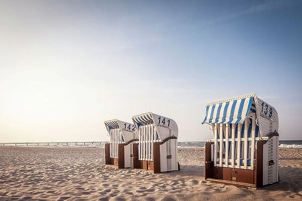Beach chairs in winter in Kuehlungsborn, Mecklenburg-West Pomerania, Baltic Sea, North Germany, Germany