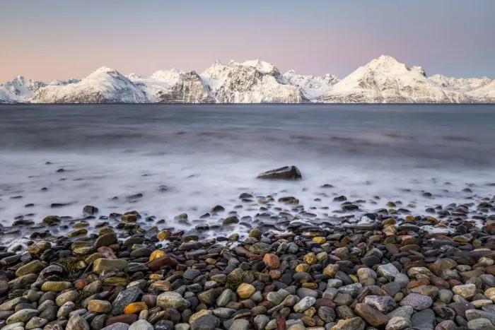 Framed Print : Beach of colored stones, Kaafjord, Troms, Norway, Europe Framed Print : Beach of colored stones, Kaafjord, Troms, Norway, Europe