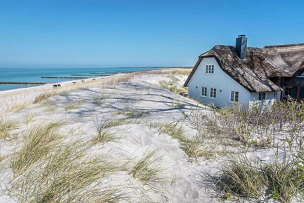 Beach and Deichhaus in Ahrenshoop, Mecklenburg-West Pomerania, Northern Germany, Germany