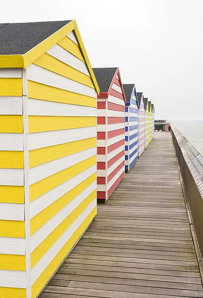 Beach huts on Hastings Pier, Sussex, England