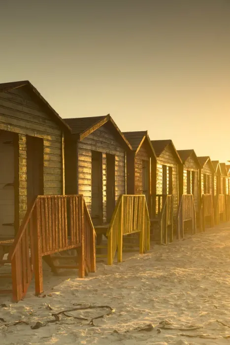Framed Print : Beach huts on Muizenburg beach at dawn, Cape Town, Western Cape, South Africa Framed Print : Beach huts on Muizenburg beach at dawn, Cape Town, Western Cape, South Africa