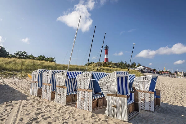 Beach and lighthouse of Hoernum, Sylt, Schleswig-Holstein, Germany