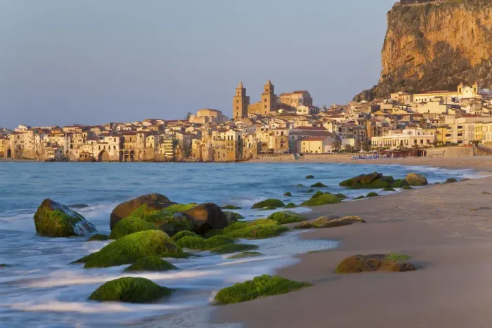 Framed Print : Beach at sunset, Cefalu, N coast, Sicily Framed Print : Beach at sunset, Cefalu, N coast, Sicily
