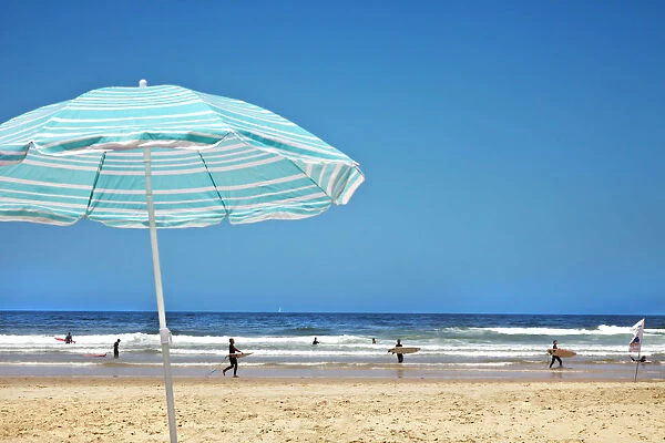 Beach with sunshade, Praia da Cordama, Costa Vicentina, Algarve, Portugal