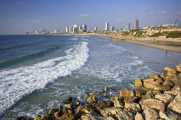 Beach and Tel Aviv from Jaffo Old Port, Israel