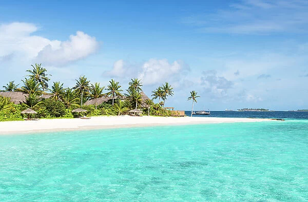 Beach on a tropical island in Baa Atoll, Maldives