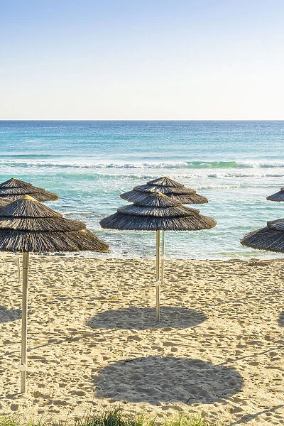 Beach umbrellas at Nissi Beach, Ayia Napa, Famagusta District, Cyprus