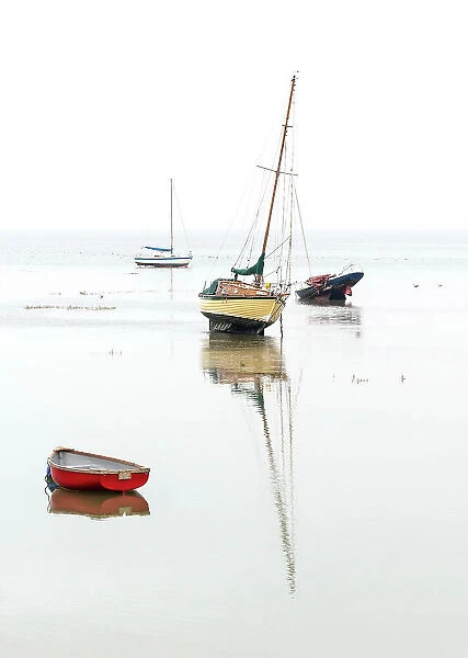 Beached boats at the low tide at Leigh on Sea, Essex, England