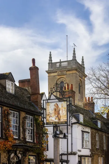 Framed Print : The Bear Hotel and St Mary Magdalene Church, Woodstock Oxfordshire, England