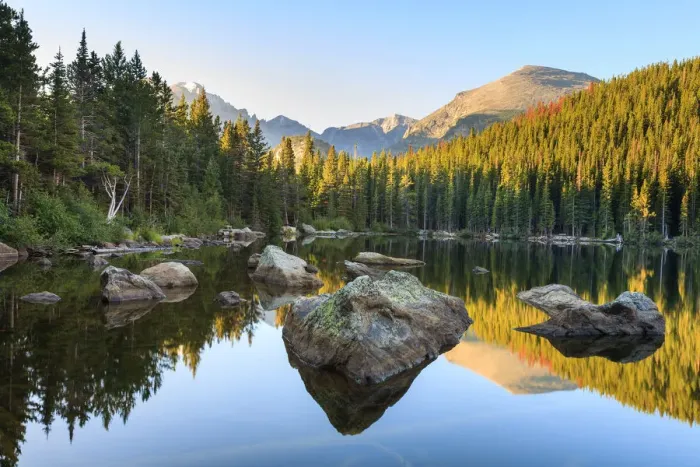 Framed Print : Bear Lake at sunrise, Rocky Mountain National Park, Colorado, United States Framed Print : Bear Lake at sunrise, Rocky Mountain National Park, Colorado, United States