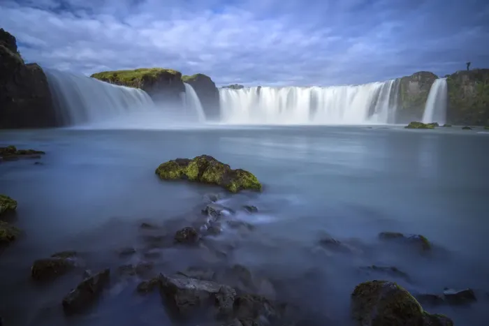 Framed Print : Beautiful Godafoss waterfall against cloudy sky, Northern Iceland, Iceland Framed Print : Beautiful Godafoss waterfall against cloudy sky, Northern Iceland, Iceland
