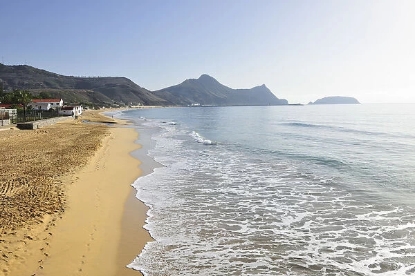 The beautiful golden sandy beach of Porto Santo island, 9 km long. Madeira, Portugal
