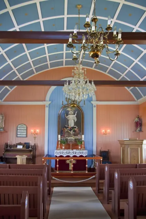 Framed Print : The beautiful interior of the wooden church at Strandarkirkja, which is situated on Icelands southwest coast. It is generally believed that this little church is the wealthiest for its size in Iceland with many donors from overseas