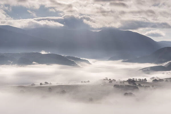 Beautiful misty morning in the Lake District National Park, Cumbria, UK