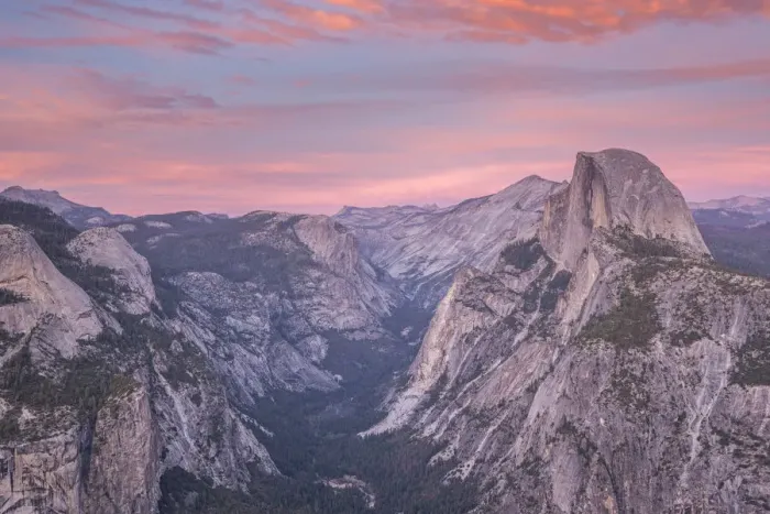 Framed Print : Beautiful pink sunset above Half Dome and Yosemite Valley, viewed from Glacier Point Framed Print : Beautiful pink sunset above Half Dome and Yosemite Valley, viewed from Glacier Point