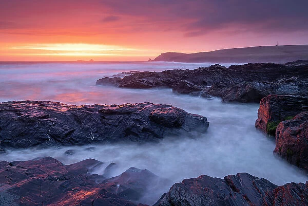 Beautiful sunset over Trevose Head from Booby's Bay, Cornwall, England