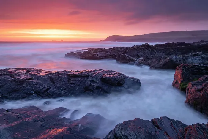 Framed Print : Beautiful sunset over Trevose Head from Booby's Bay, Cornwall, England