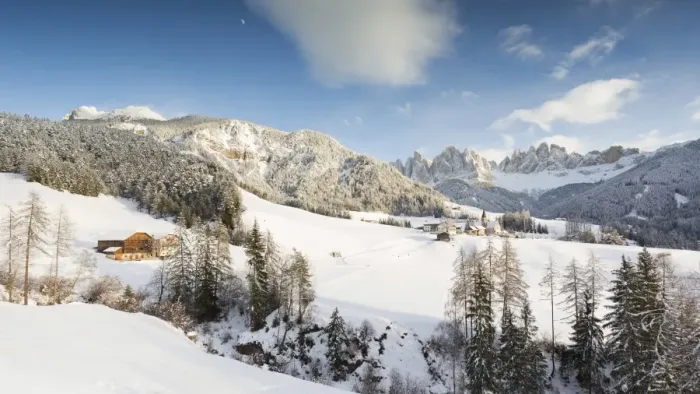 Framed Print : a beautiful winter landscape of Villnoss with the Geisler in the background, Bolzano province