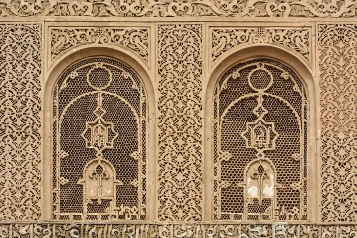 Framed Print : Beautifull stucco work in the Ben Youssef Medersa