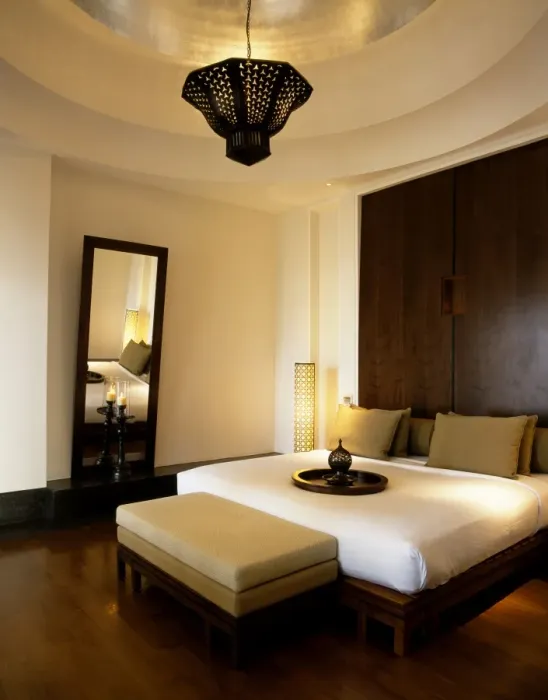 Framed Print : The bedroom of a suite in the Chedi Hotel